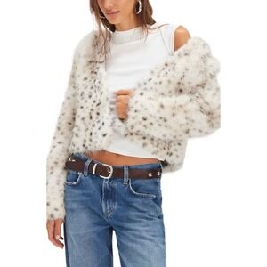Free People Louder Please Hooded Snow Leopard Spot Faux Fur Jacket S New w Tags